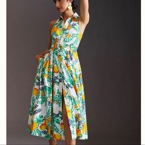 Anthropologie shirt dress lemon pineapple print cotton sundress